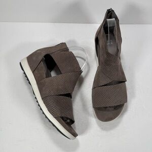 Eileen Fisher Voice Wedge Platinum Gray Perforated Sport Platform Sandals 9.5